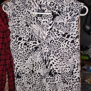 Nue Options Black and White Animal Print Blouse